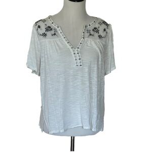 Lucky Brand Off-white Embroidered Top Sz L